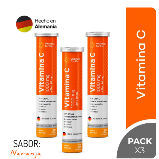 Pack 03 Vitaminas C Efervescentes con Zinc
